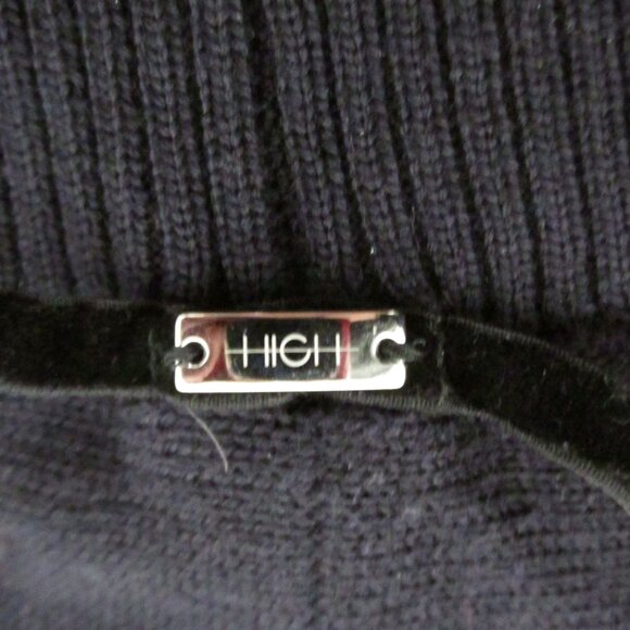 HIGH Womens S Navy Blue Wool Turtleneck Short Sweater Long Sleeve Lightweight - Picture 5 of 16